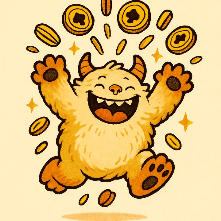 The beast, mid-air, coins everywhere
